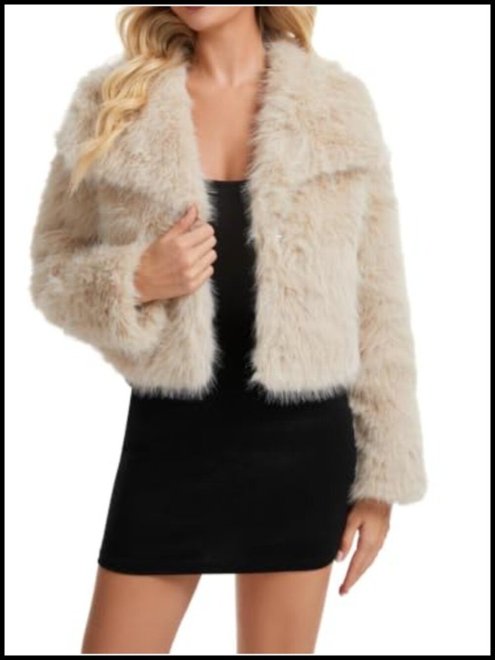 Women's Lapel Faux Fur Coat Fluffy Warm Short Outerwear with Pockets